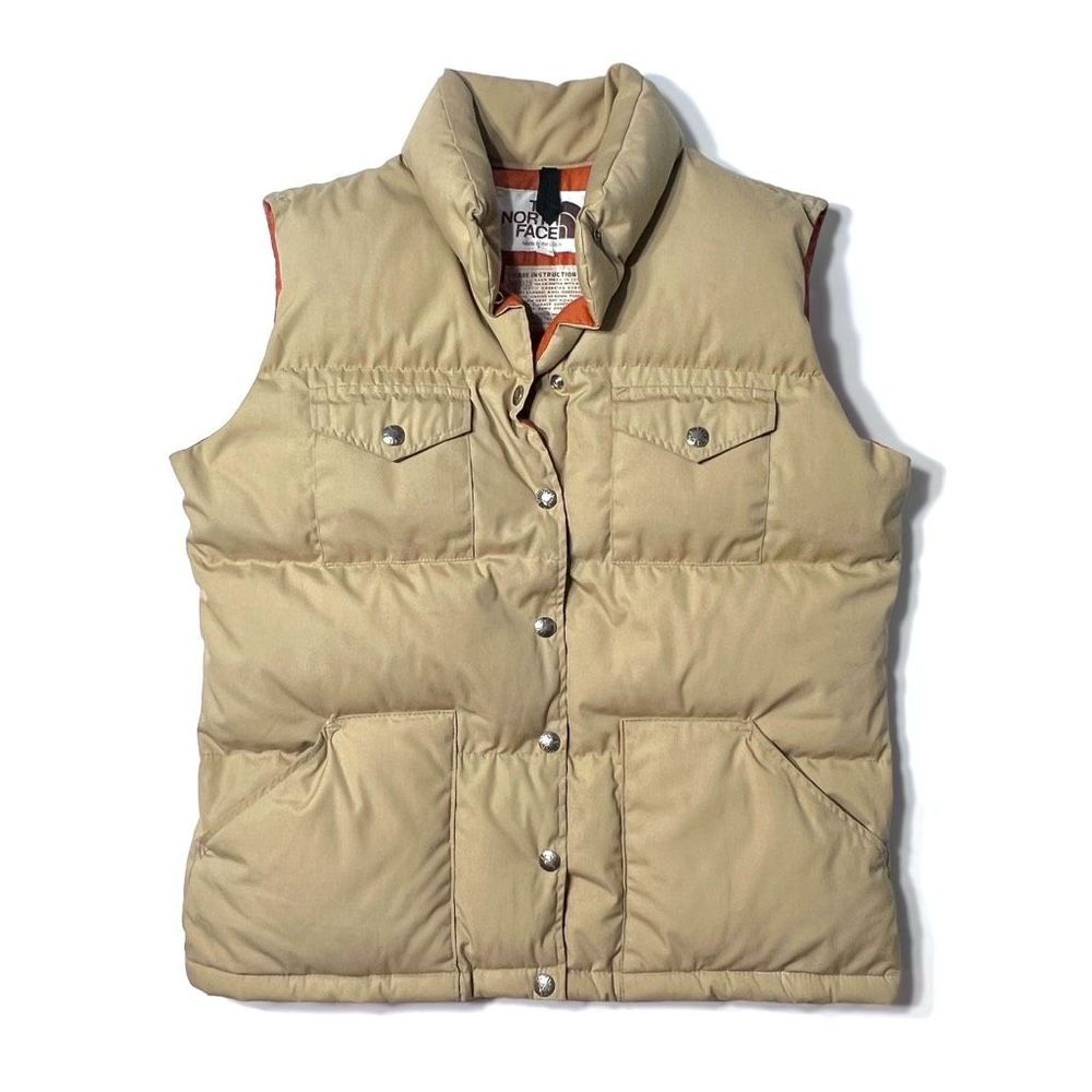 Vintage The North Face Brown Label Puffer Vest Womens Size Large Tan & Orange